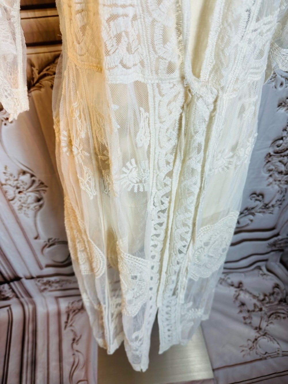 Rebellion Sheer White Embroidered Lace Long Cardigan - Picture 4 of 9